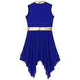 thumbnail image 4 of TiaoBug Kids Girls Sleeveless Lyrical Dance Dress Metallic Gold Worship Asymmetrical Hem Tunic Blue 12, 4 of 5