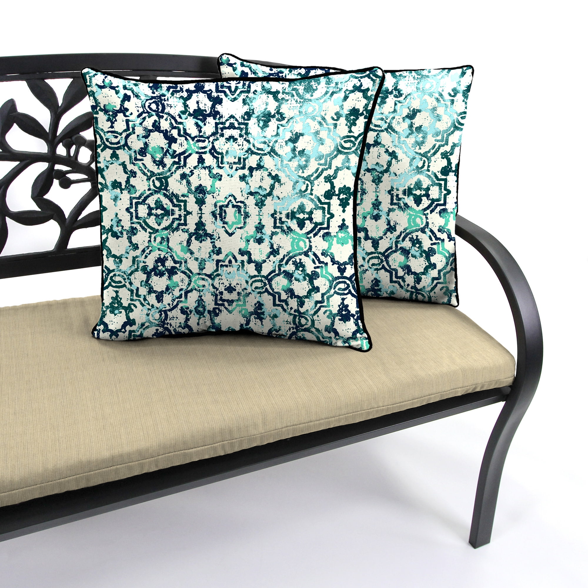Jordan Manufacturing 16" x 16" Watercolor Blue Lattice Square Outdoor Throw Pillow with Welt (2 Pack)