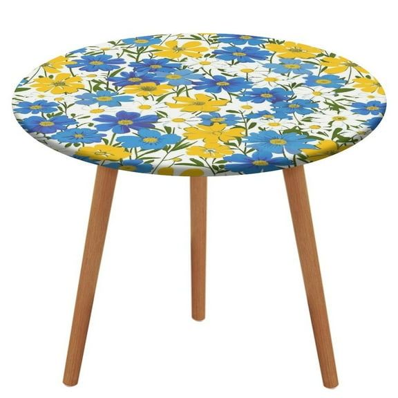 Floral Colorful Flower Round Fitted Tablecloth with Elastic Edged & Backing, Round Table Cover for Indoor Outdoor Patio Use Fits Tables Up to 40" - 54" Diameter