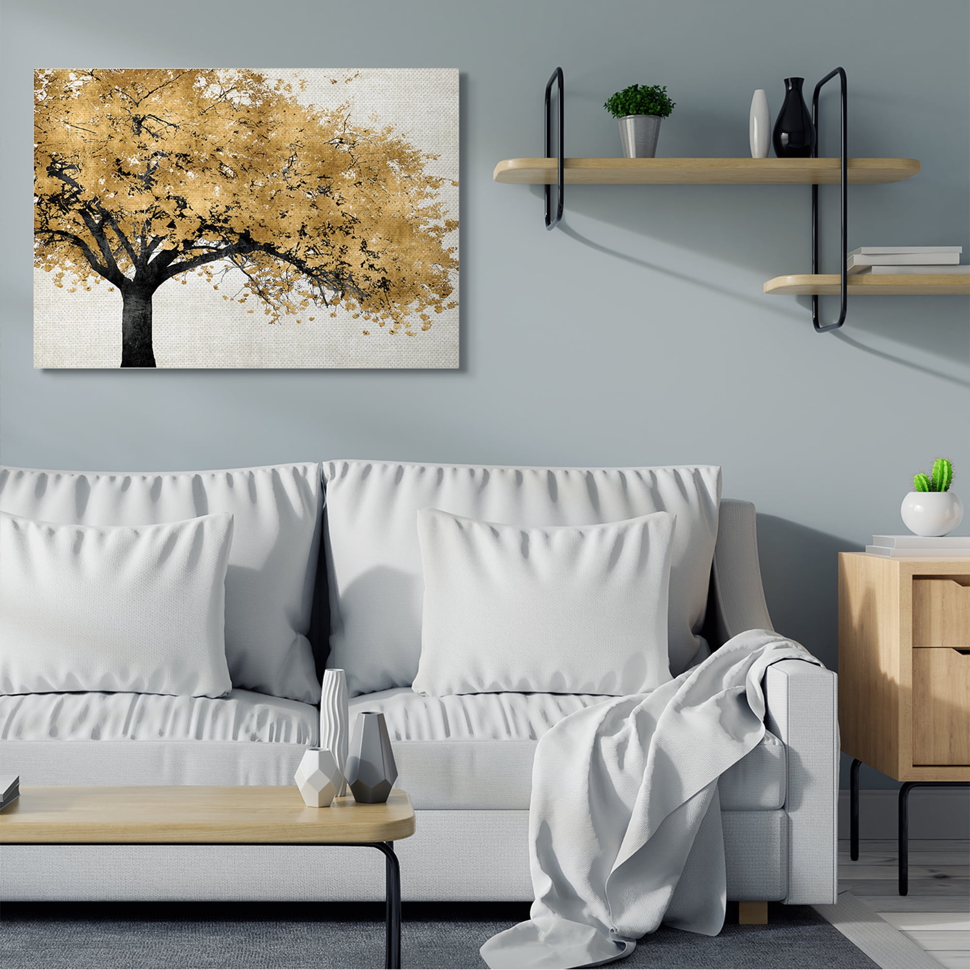 Traditional Tree with Autumn Leaves over Neutral 48 in x 36 in Painting Canvas Art Print, by Stupell Home Décor