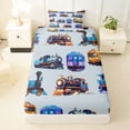 thumbnail image 3 of Castle Fairy Whimsical Train Art Twin Sheet Sets 3pcs for Toddlers, Playful Engine Pattern Bedding for Bedroom, Light Blue, 3 of 6