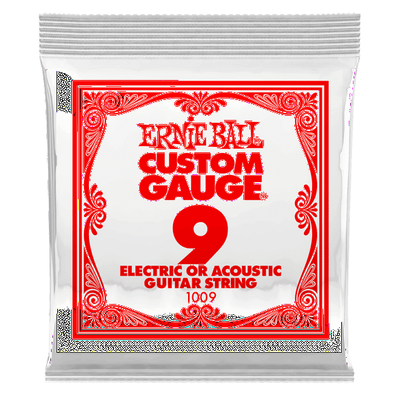 Ernie Ball .009 Plain Steel Electric or Acoustic Guitar Strings 6 Pack (1009)