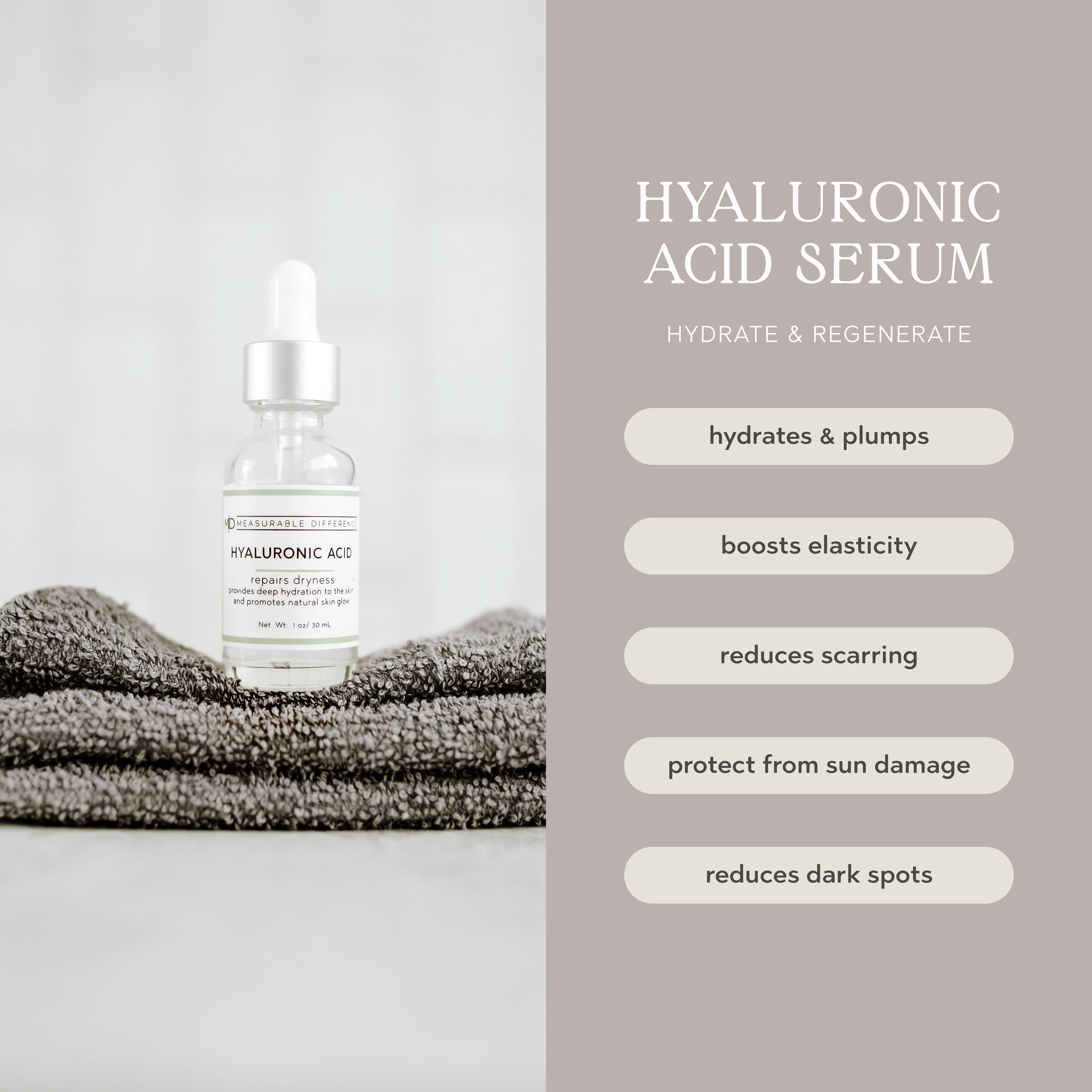 Measurable Difference Hyaluronic Acid Face Serum, 1 oz - Deep Hydration and Repair Dryness to Skin Promoting Natural Skin Glow