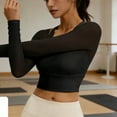 thumbnail image 6 of Vivianyn HD Women's Sheer Mesh Long Sleeve Crop Top, Casual Workout Top,Black,Size S-XXL, 6 of 7