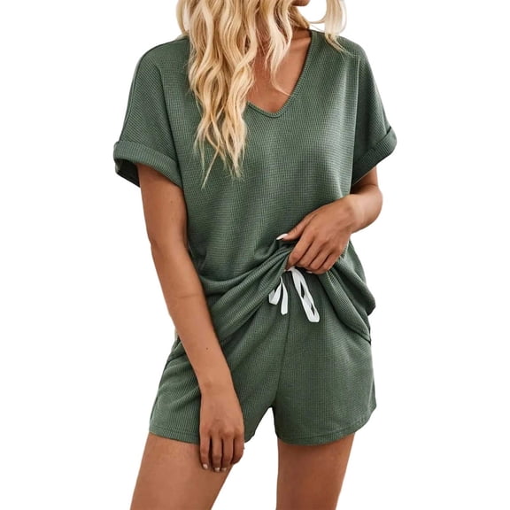 MuXiKeJi Clothes Womens Color Block Short Sets 2 Piece Outfits Summer Cap Sleeve V Neck T Shirts and Shorts Vacation Matching Sets