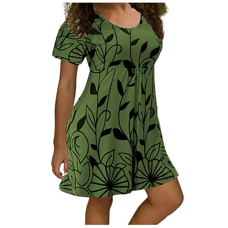 

asdoklhq Maternity Dress Fashion Women Plus Size Casual Floral Print Short Sleeves Short Dress