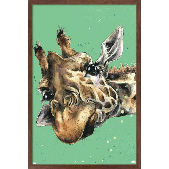 Snowtap - Giraffe Photobomb Wall Poster, 22.375" x 34" Framed