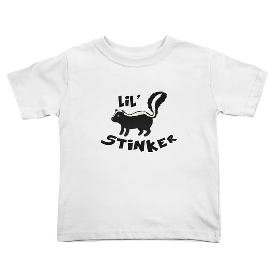 Lil' Stinker Skunk Cute Toddler T-Shirts for Boys Girls (White, 5/6T)