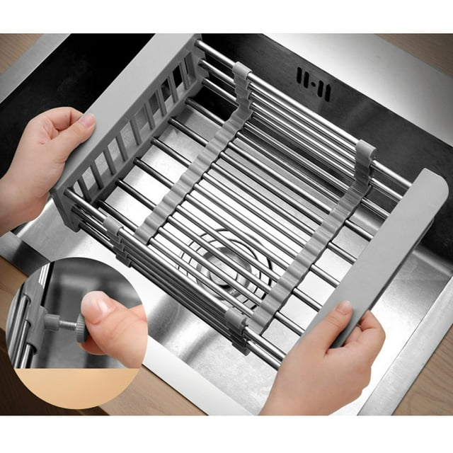 Rejilla para secar platos Macarena ajustable Cesta de drenaje telescópica Organizador de platos gris
