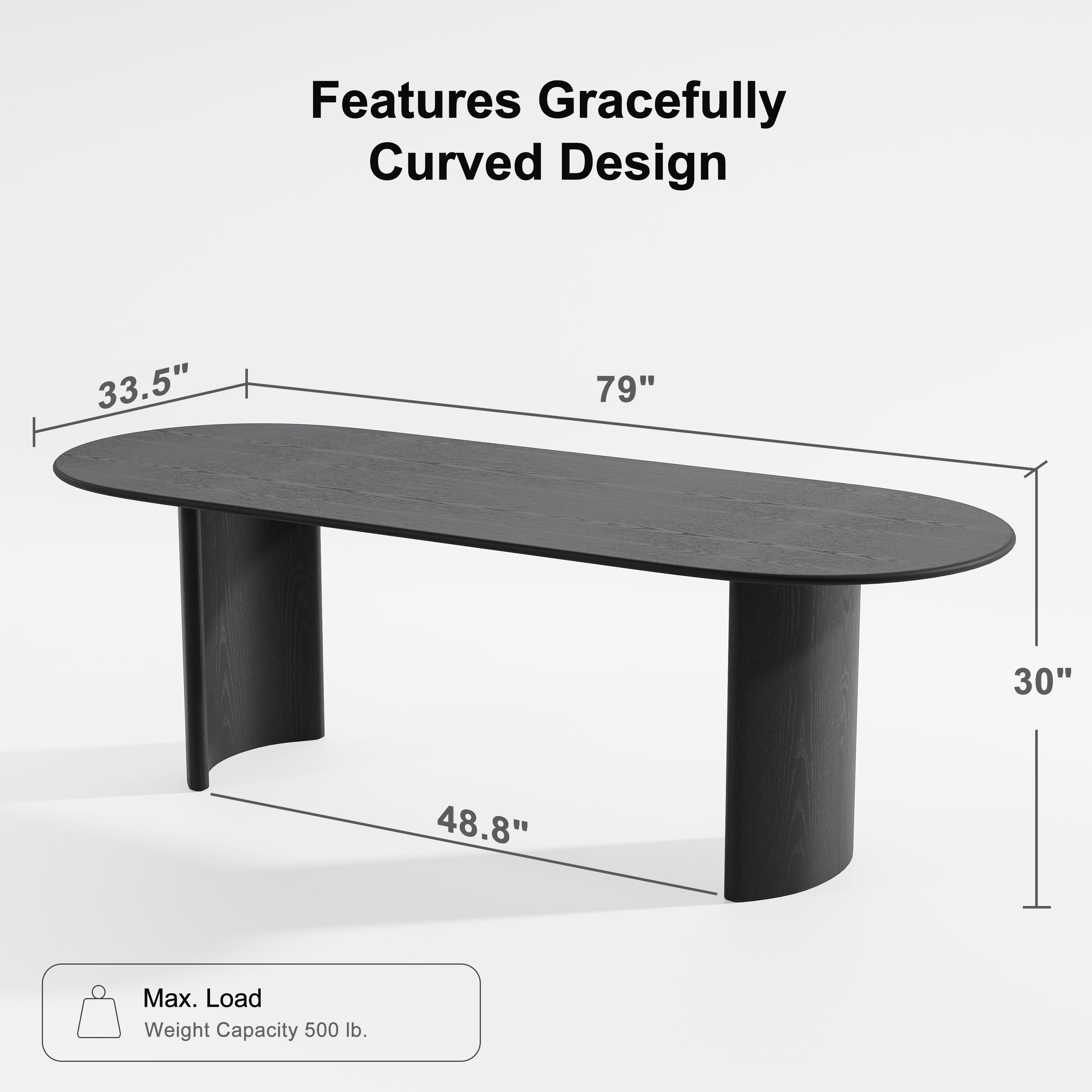 MAYEERTY Modern 79*33.5*30" Oval Black Dining Table with Arc - shaped Legs, Seats 6