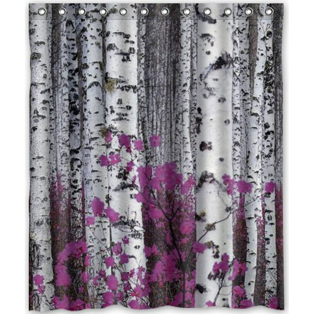 HelloDecor Birch Tree Shower Curtain Polyester Fabric Bathroom