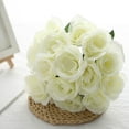 thumbnail image 2 of Efavormart 14 Ivory Velvet Roses Artificial Flower Bouquet for DIY, Floral Arrangment, Home, Party, Garden, Table Centerpieces Decorations, 2 of 11