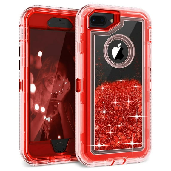 iPhone 7 Plus Case, iPhone 8 Plus Case, Cellularvilla Glitter Heavy Duty Girly Liquid Bling Quicksand 3in1 Hybrid Hard Bumper Soft Rubber Protective Cover For Apple iPhone 7 Plus/8 Plus