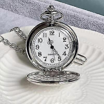 Reloj de bolsillo de cuarzo para hombre con esfera blanca color gris plomo y cadena.