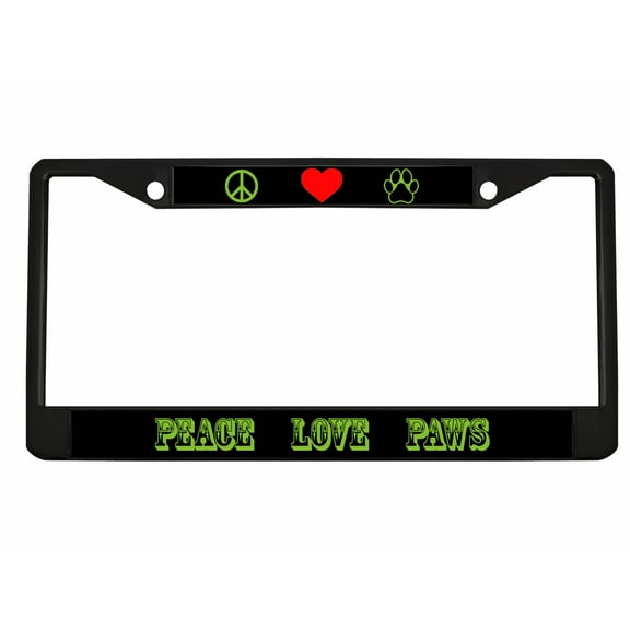 Peace Love Paws Style Metal License Plate Frame Personalized/Car Accessories Car Tag Holder Cover (Black/Black/Lime Green)