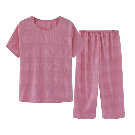 Qepwscx Pajamas Sets for Women 2PC Elastic Waist Pants Crew Neck Short Sleeve Shirt Sleepwear Blouse Tops Pjs Graphic Pajama Sets Going Out Outfits Pajama Loungewear Plus Size L-5X