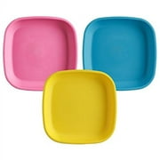RE-PLAY Made in USA Deep Walled Flat Plates | Made from Eco Friendly Heavyweight Recycled Plastic | Dishwasher & Microwave Safe | BPA Free | Bright Pink, Sky Blue & Yellow | Easter (3pk)