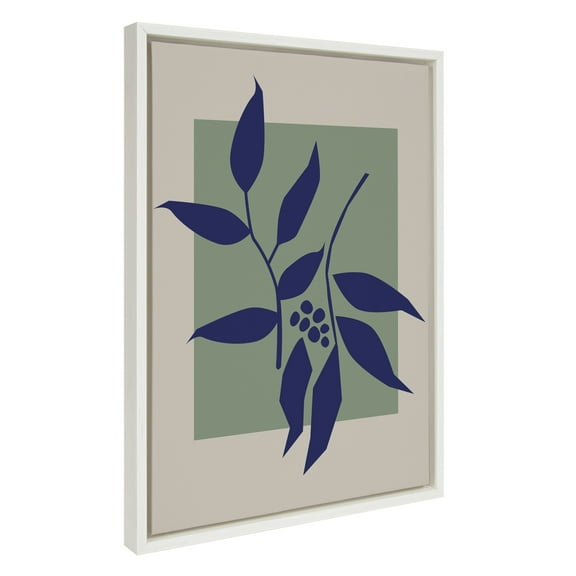 Kate and Laurel Sylvie Colorful Retro Botanical Green and Blue Framed Canvas Wall Art by The Creative Bunch Studio, 18x24 White, Modern Abstract Flower Art Wall Decor