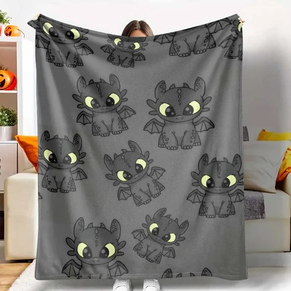 Black Dragon Cartoon Print Flannel Cuddle Blanket - Soft Cozy Chic, 30 x 40 in