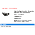 thumbnail image 2 of Right Headlight Assembly - Compatible with 2014 - 2016 Toyota Corolla 2015, 2 of 2