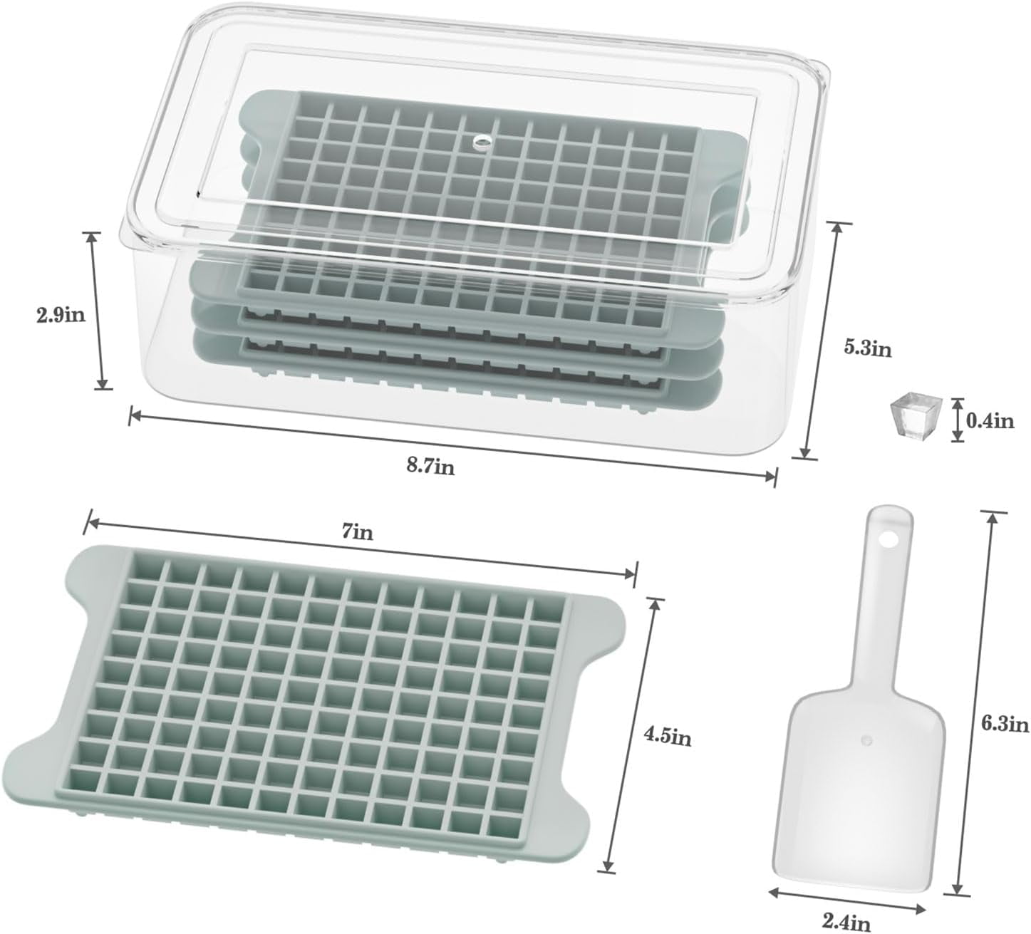 Mini Ice Cube Tray for Freezer: Nugget Ice Cube Tray with Bin - Crushed Ice Tray Making 4×108 PCS Icecube - Easy Release Iced Maker Trays