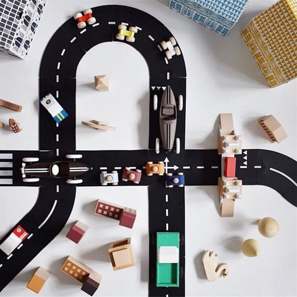 Flexible Rubber Road Puzzle Track Pieces,Waterproof Modular Puzzle Car Highway Tracks,Gift for Indoor