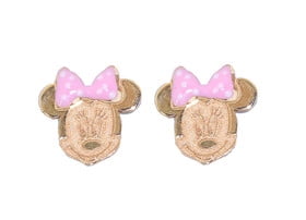 14K Yellow Gold Pink Minnie Mouse Earrings by