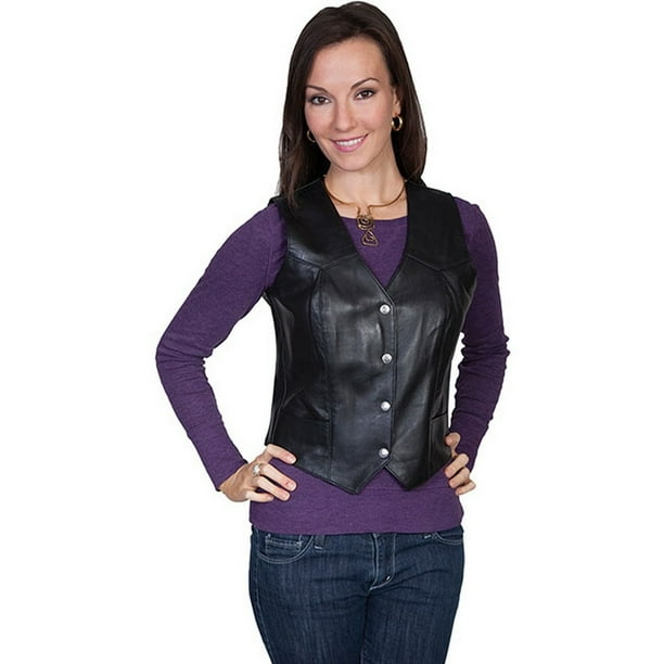 Scully Western Vest Womens Leather Suede Fitted Snap Black L516