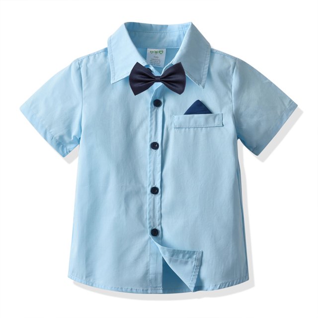 ITFABS Chemise d'Été pour Petits Garçons, Haut à Manches Courtes avec Col à Revers et Boutonnage Simple