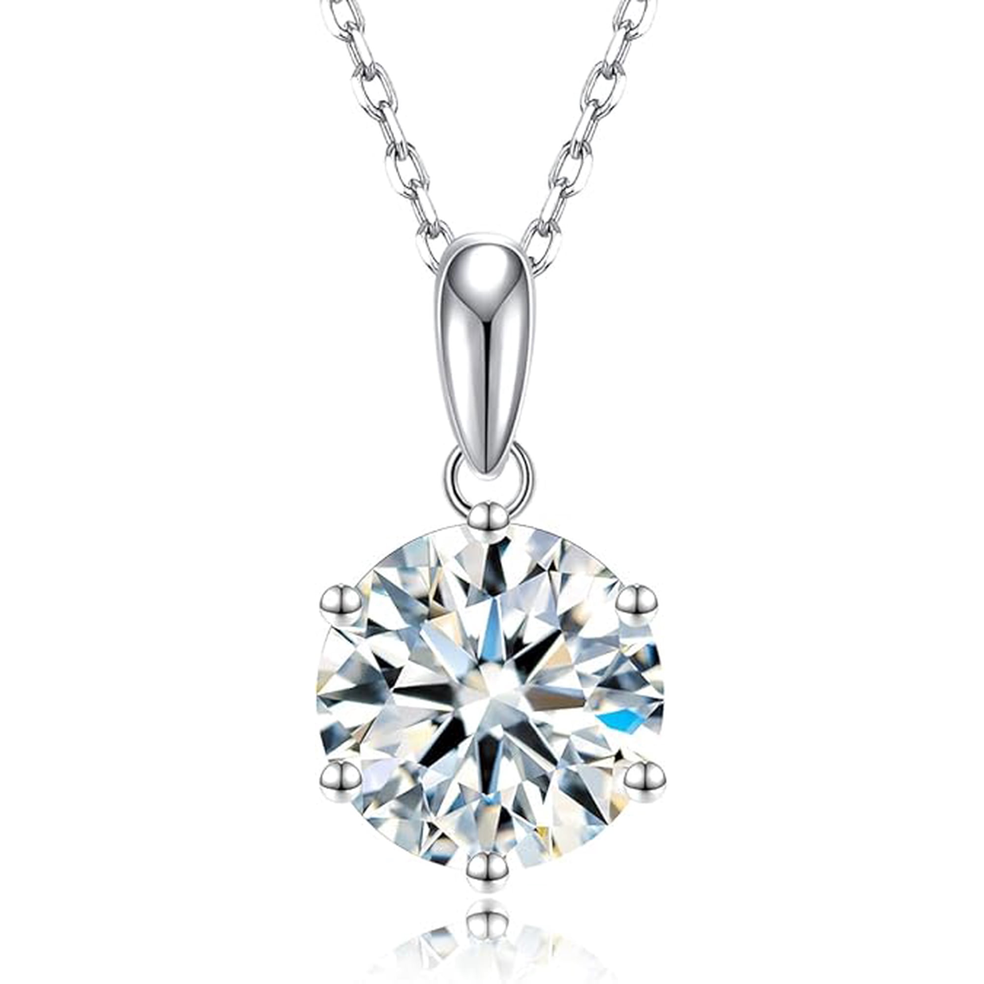 Gem Emporium Gorgeous 2 Carat Round Cut Moissanite - April Birthstone Pendant Necklace in 18K White Gold Plating for Women