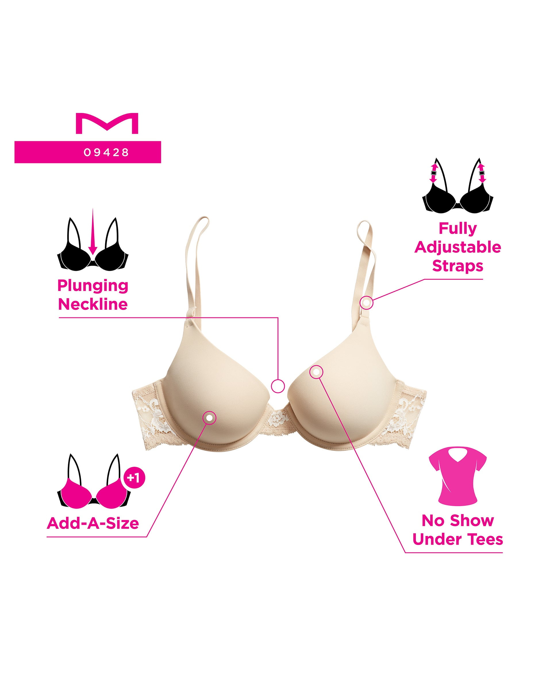 Maidenform T-Shirt Bra Love the Lift Natural Boost Demi Underwire Women's 9428