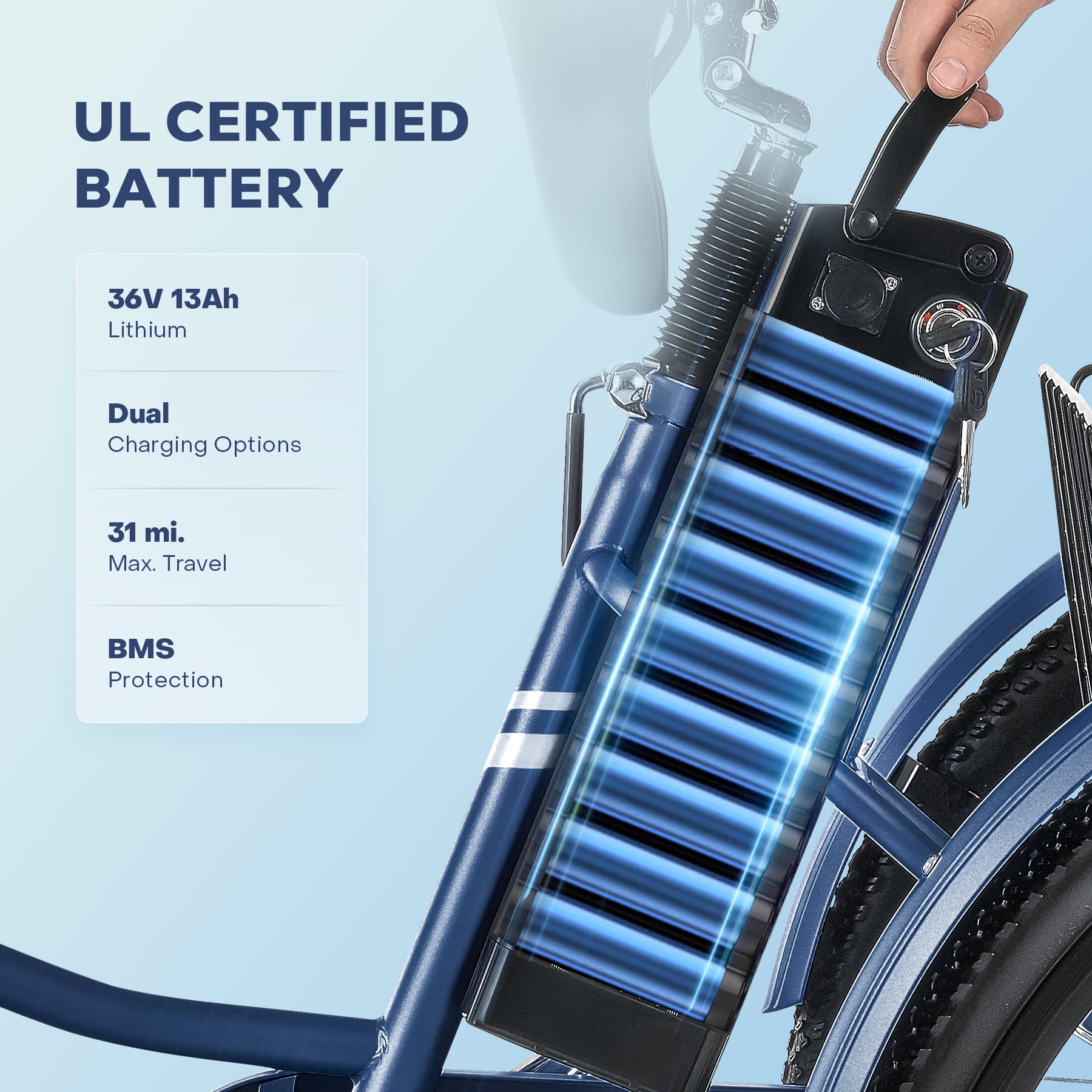 Viribus 26" 350W Electric Tricycle for Men Women with 7 Speeds 36V 13Ah Battery UL 2271 Blue