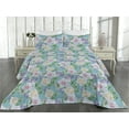 thumbnail image 2 of Ambesonne Floral Quilted Bedspread Set 3 Pcs, Vintage Hibiscus Roses Print, King, Lilac Seafoam and Green, 2 of 4
