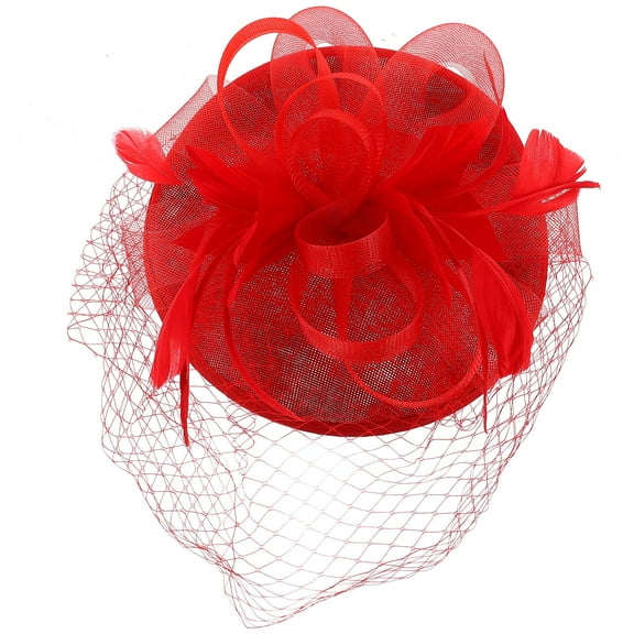 DINHEAROM Bridal Headwear Fascinator Hat Women Red Gauze 1Pack