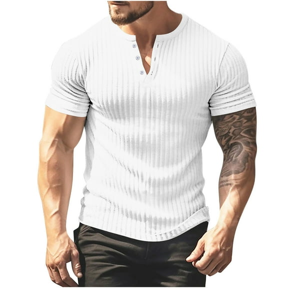 Sleeves for Men,Short Shorts,Men's Striped Gradient Button Round Neck Sports Short Sleeve Top/Shirt,Short for Men