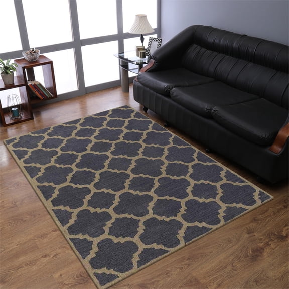 Rugsotic Carpets Hand Tufted Wool Eco-Friendly 5'x8' Area Rugs Rectangle Blue Beige Contemporary Modern High Pile Thick Handmade Anti Skid Indoor Rug for Living Room, Bedroom K00602