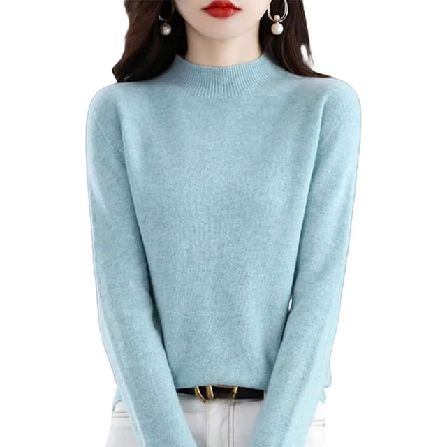 Women‘s Wool Sweaters Mock Turtle Neck Lightweight Long Sleeve Cozy Warm Fall Winter Pullover Tops