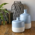 thumbnail image 2 of Urban Trends Collection 51208 Stoneware Round Vase with Narrow Mouth, Short Neck & Beige Banded Rim Bottom, Rough Finish, Sky Blue - Small, 2 of 2