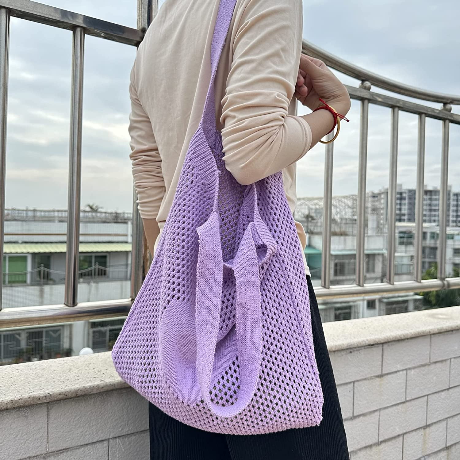 Kukuzhu Y2K Fairycore Crochet Hobo Bag Hippie Straw Beach