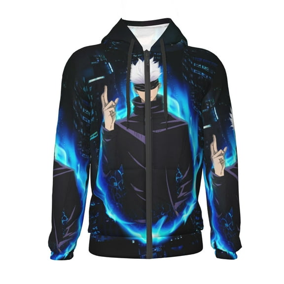 Jujutsu Kaisen Satoru Gojo Teens Boys Girls Zip Up Hoodies 3d Print Long Sleeve Hooded Sweatshirt Jacket With Pocket X-Large