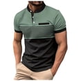 thumbnail image 5 of Men Polo Shirts Short Sleeve Polo Stripes Shirts Ribbed Lapel Button Business Color Block T Shirt Button Down Shirt Men Green XL, 5 of 7
