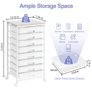 KK KINGRACK Storage Rolling Drawer Cart, Drawer Organizer with 8 Drawers and Wooden Tabletop, Metal & Plastic, White