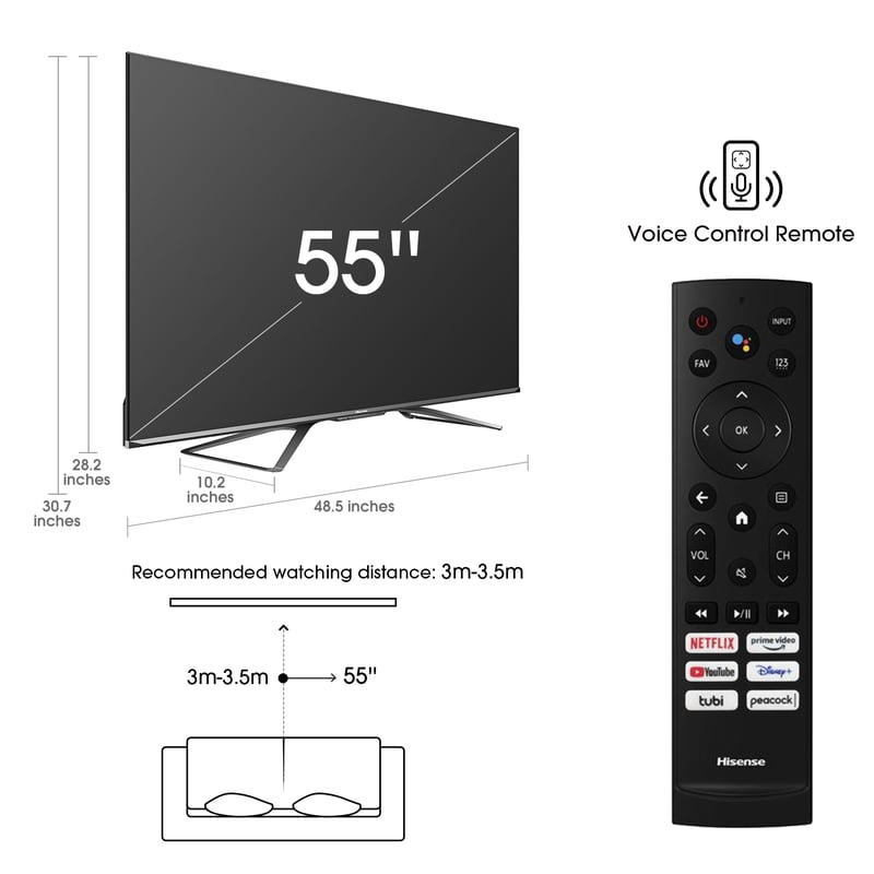 Hisense 55-inch 4K Premium HDR Dolby Vision 1500-nit Motion Rate 480 ULED Smart TV (55U8G) color options