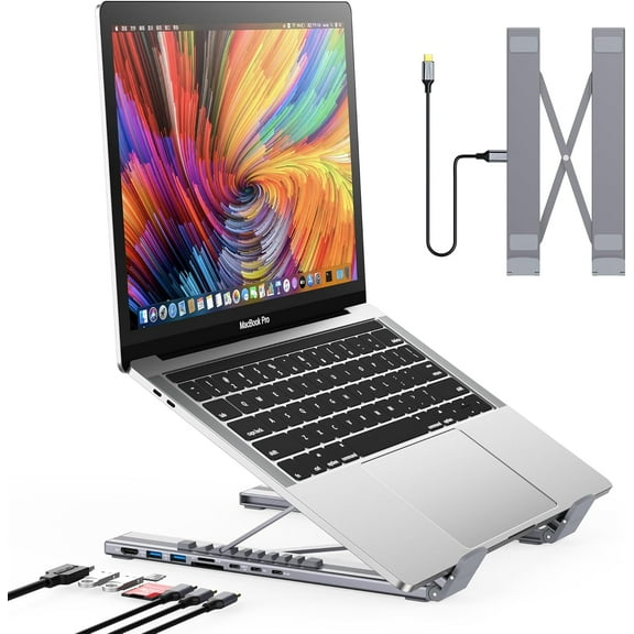USB C Laptop Docking Station Stand Dock Tablet Stand 8 in 1 USB C Hub with 4K HDMI 2 USB 3.0 PD 100W Universal Dock Station for MacBook Pro/Air///Surface/ Plug and Play