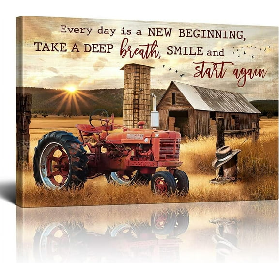 Red Tractor Poster Wall Art for Living Room, Office, Bedroom - 12x16 Inch Framed Country Farmhouse Wall Decor