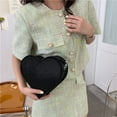 thumbnail image 3 of Heart Shaped Rhinestone Shoulder Bag Shiny PU Chain Purse Handbag (Black), 3 of 9