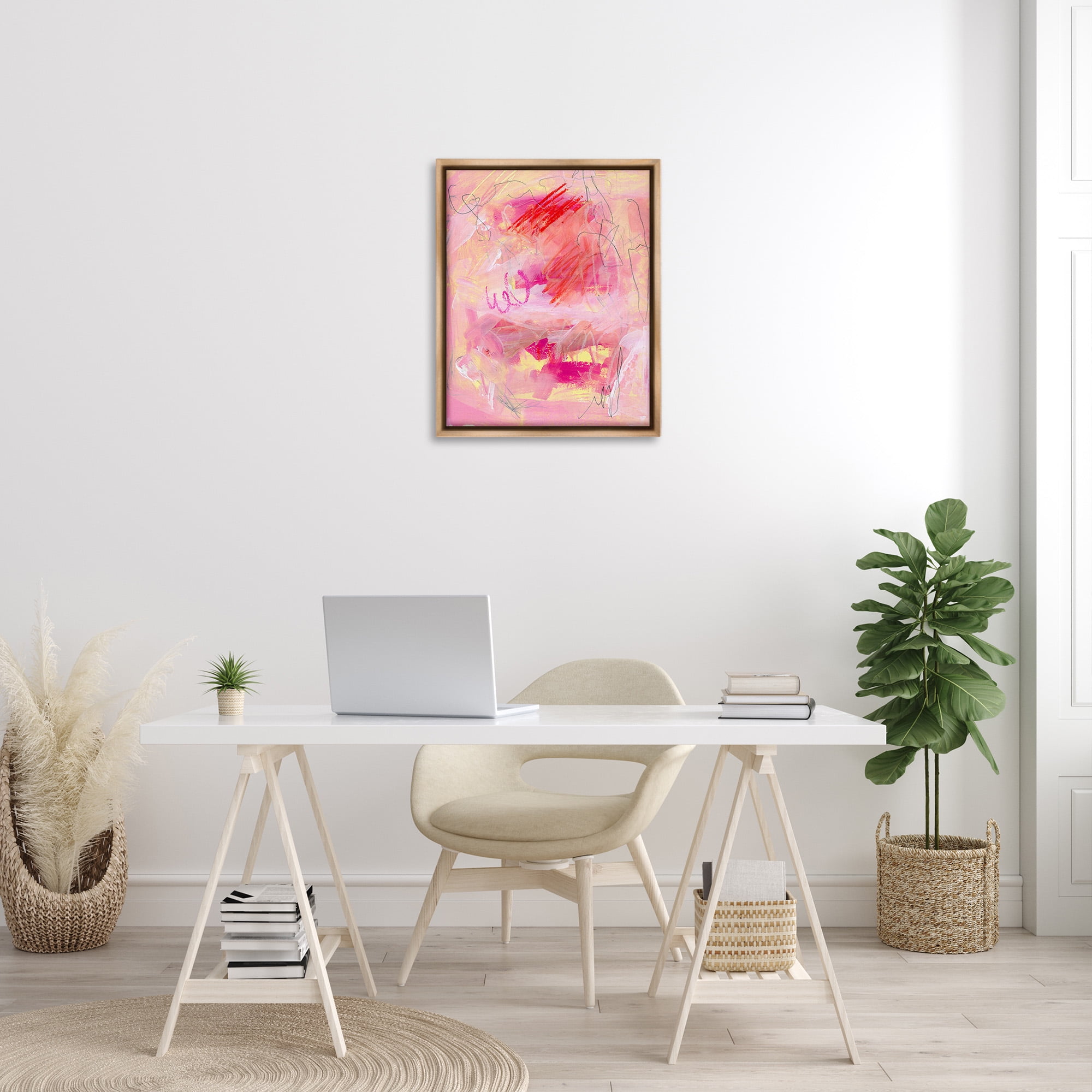 Stupell Industries Pink Chaotic Scribble Abstract Painting Brown Floater Framed Canvas Art Print Wall Art, 25 x 31