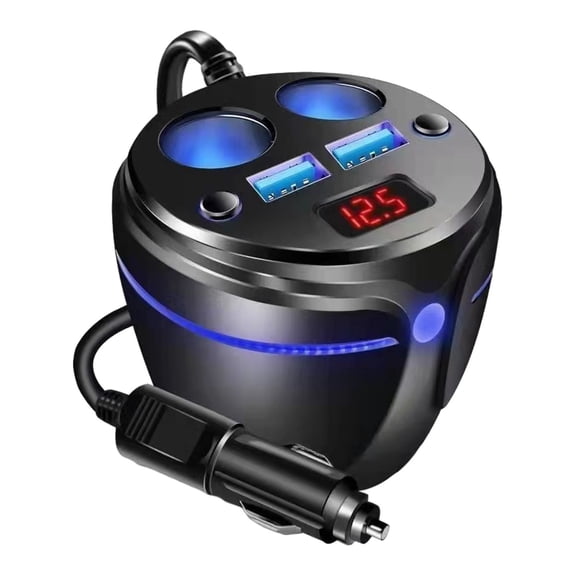 Car Cigarette Lighter Splitter, 2-Socket Cigarette Lighter Adapter with LED Voltmeter, Dual USB Fast Car Charger, 12V/24V Splitter Adapter for Smart Phone GPS Dash Cam