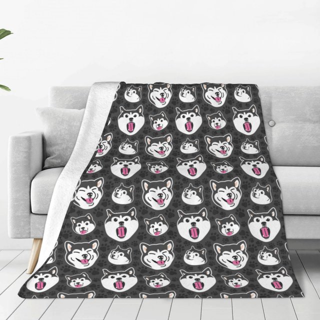 Fotbe HUSKY Face Manta de Franela Acolchonada con Estampado, Súper Suave y Esponjosa, Extra Grande para Sofá, Cama, Uso Todo el Año-80"x60"