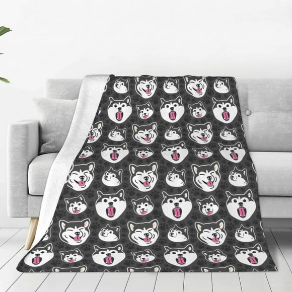 Fotbe HUSKY Face Manta de Franela Acolchonada con Estampado, Súper Suave y Esponjosa, Extra Grande para Sofá, Cama, Uso Todo el Año-80"x60"